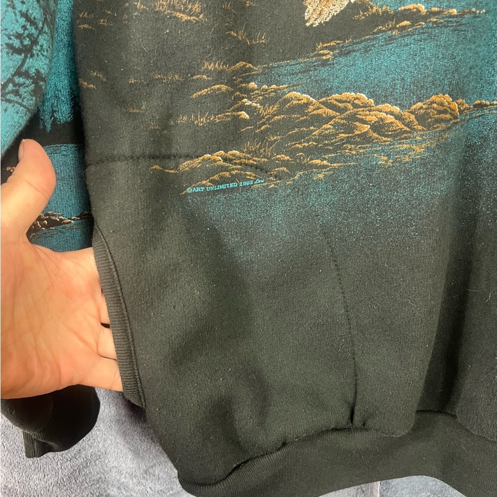 x Vtg Sweater Men XL Black Eagle fDouble
Sided Graphics Are Mint 3 Button Casual - Picture 4 of 12